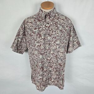 Cooke Street Honolulu Shirt Men's L Red Tan Gray Floral Button Down Short Sleeve